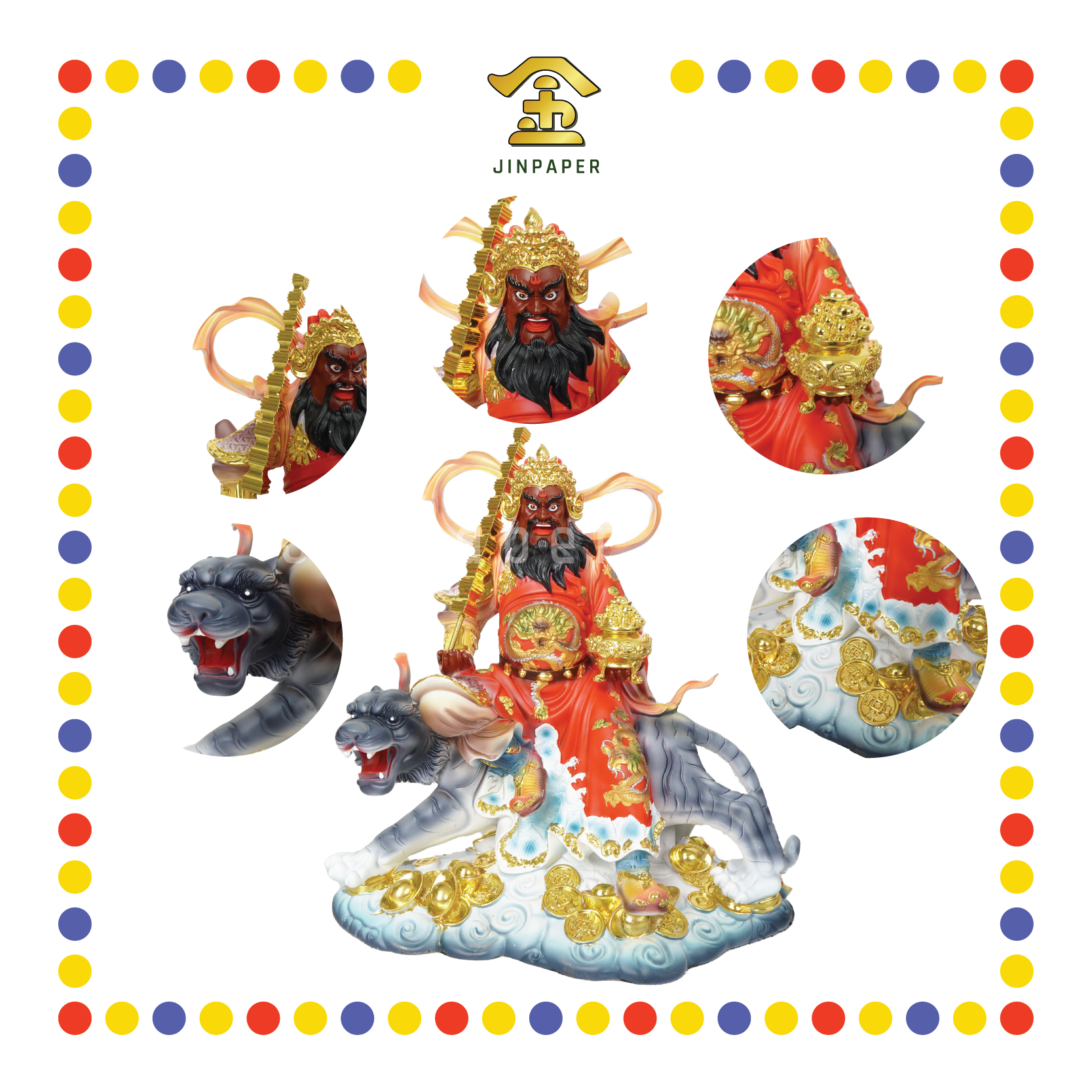 PRAYING  STATUE 12寸 彩绘红衣赵公明23A