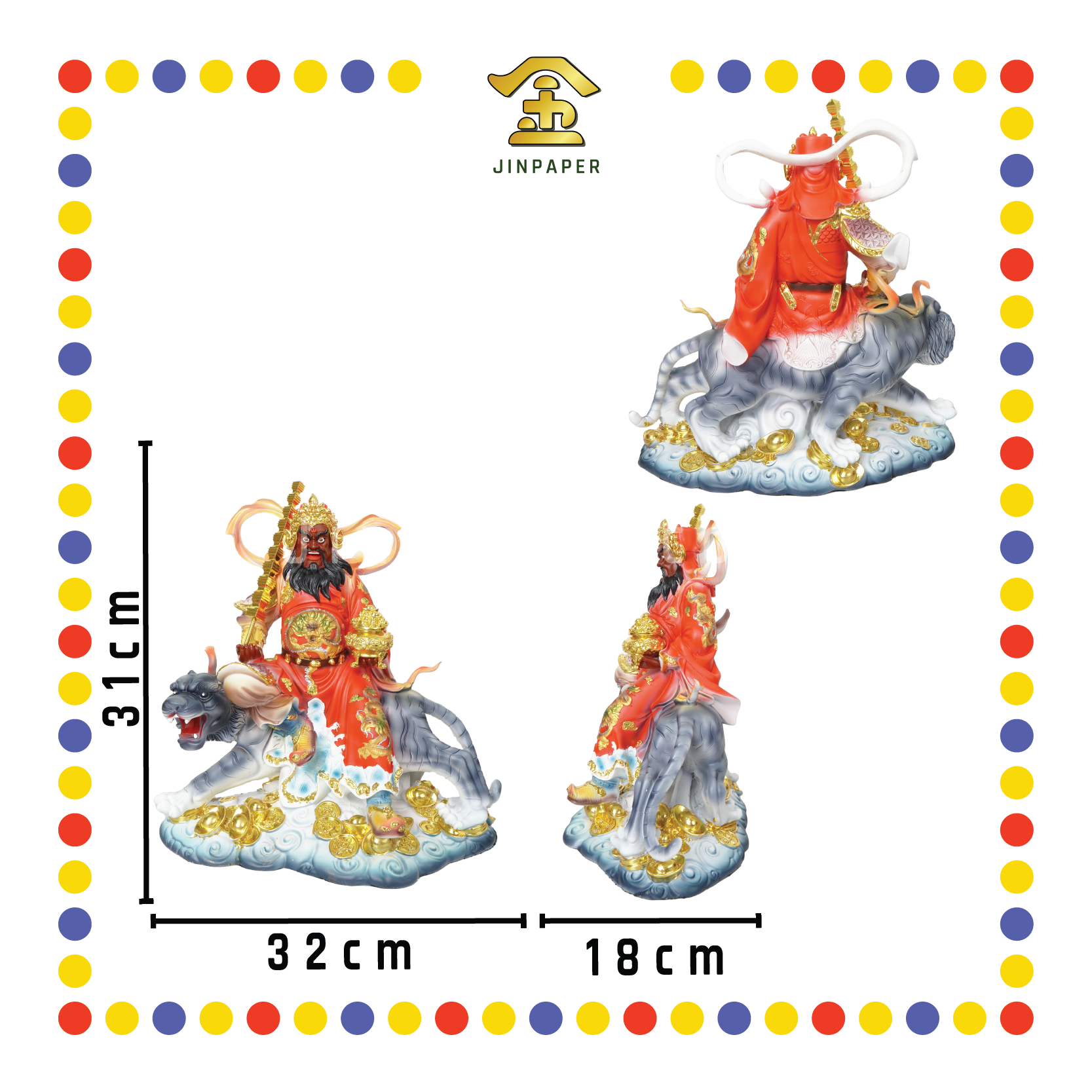 PRAYING  STATUE 12寸 彩绘红衣赵公明23A