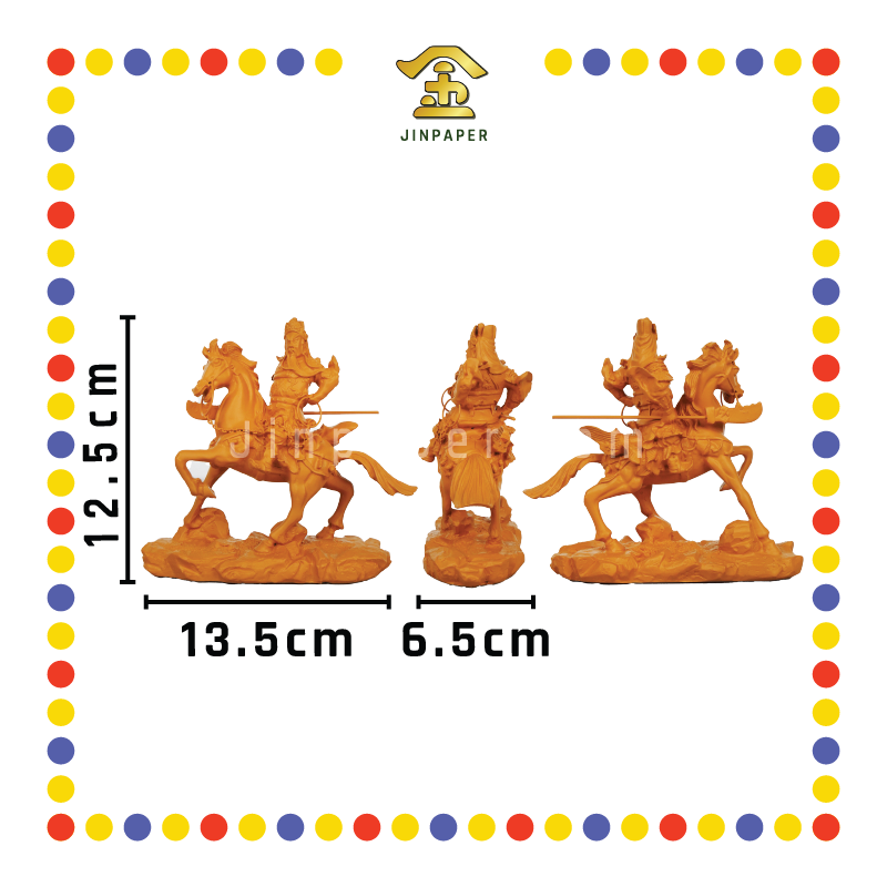 PRAYING STATUE 12cm 木色关公坐马