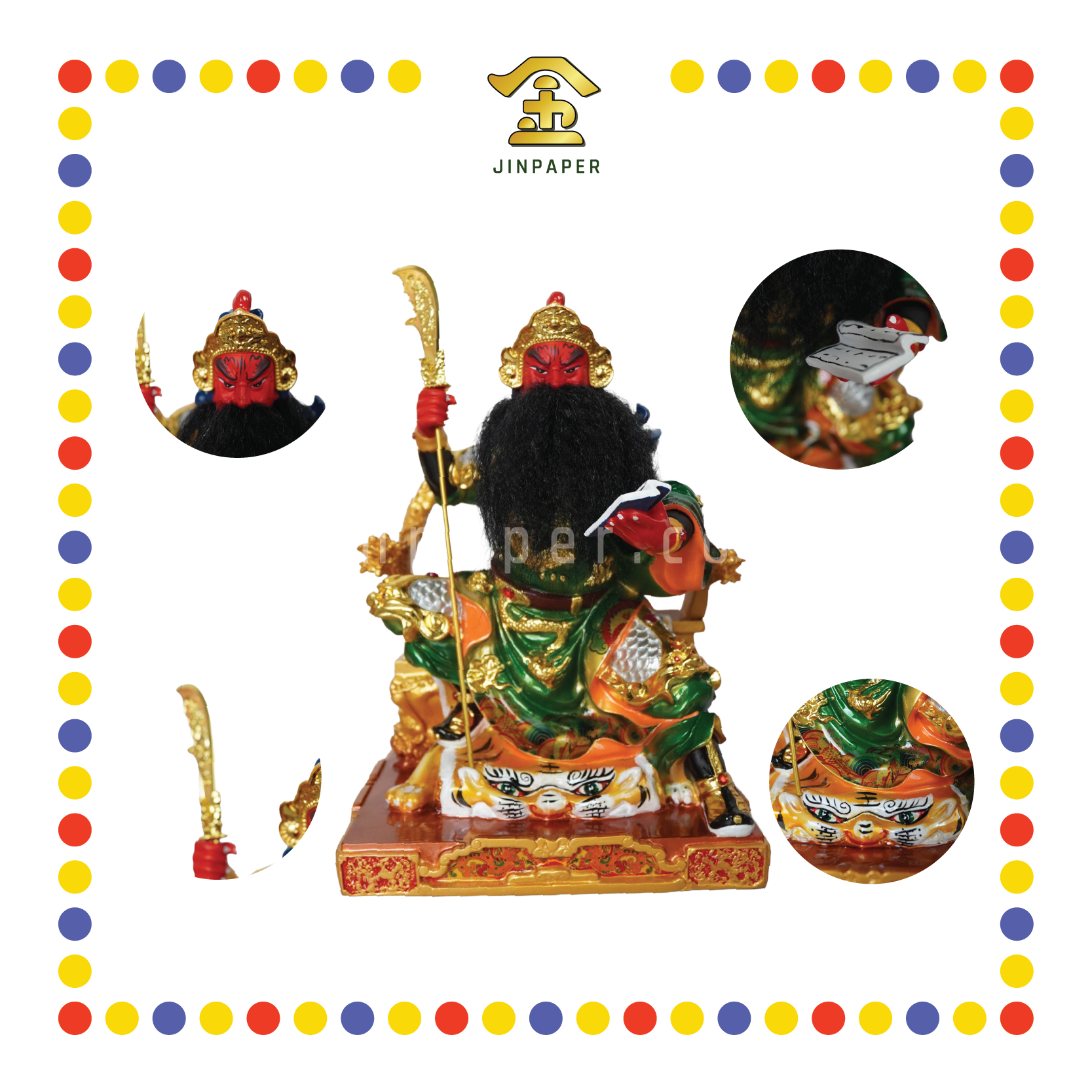 PRAYING STATUE 13寸 彩色按金箔坐椅看书关公(没底)