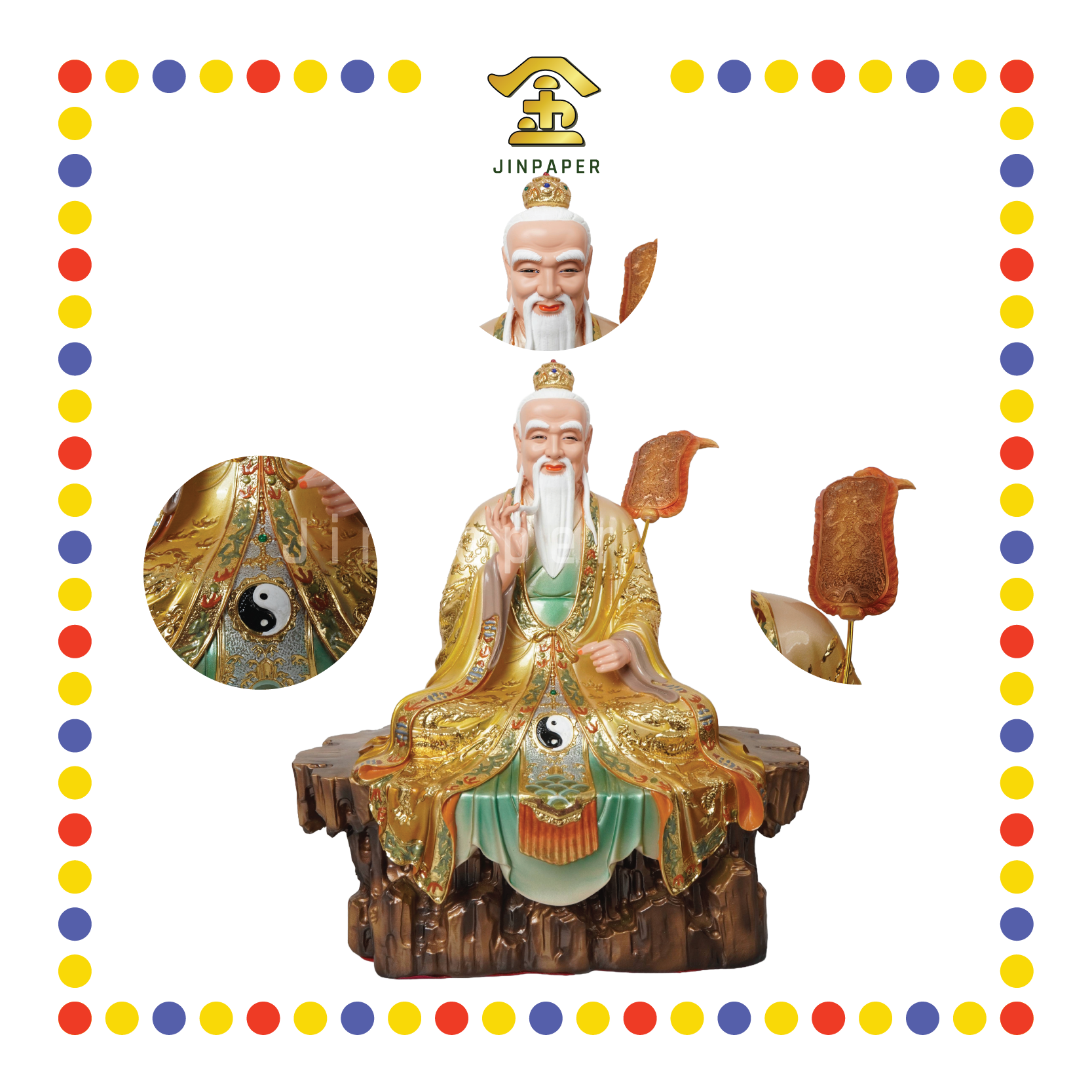 PRAYING  STATUE 16" 珍珠彩坐岩太上老君