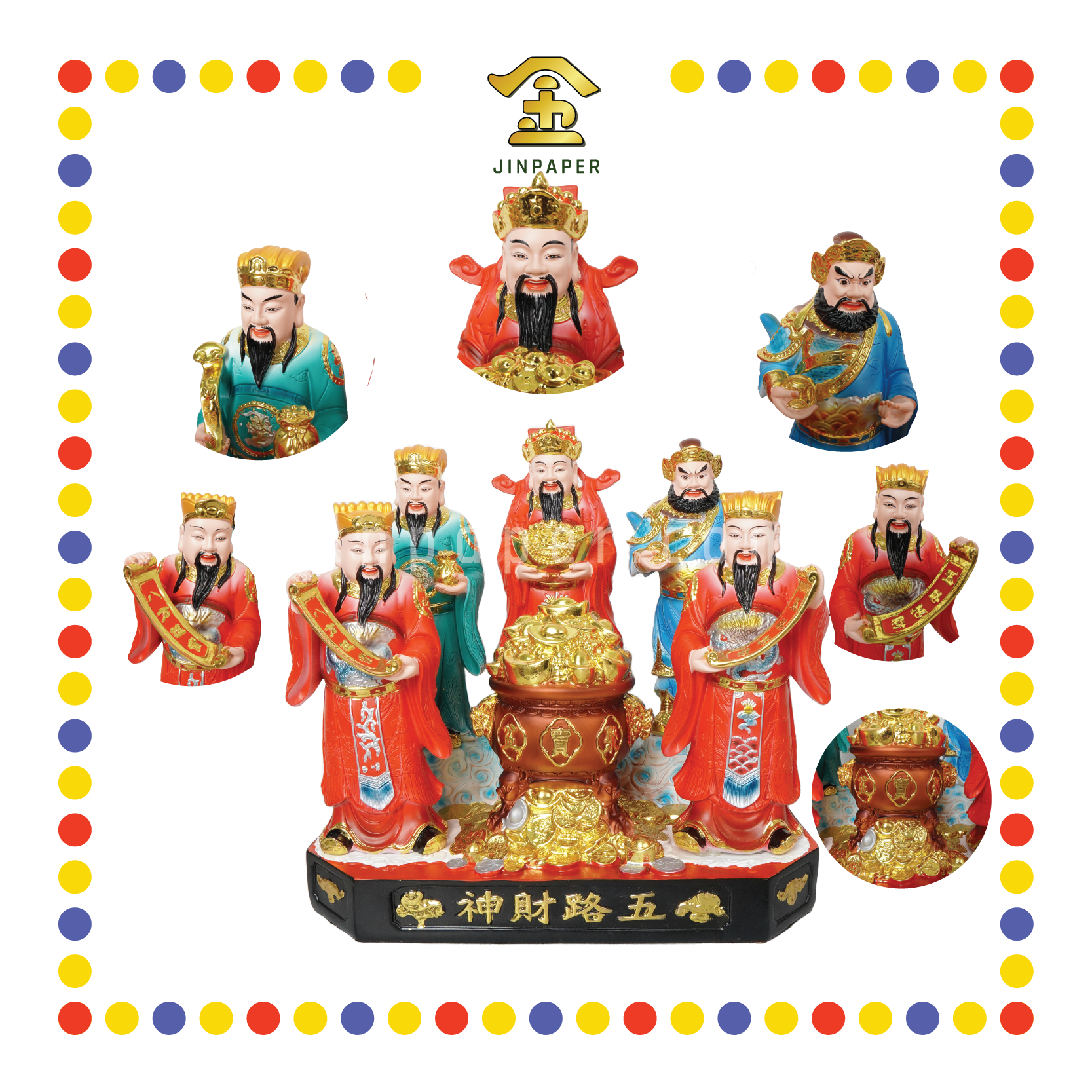 PRAYING  STATUE 16寸 素彩五路财神