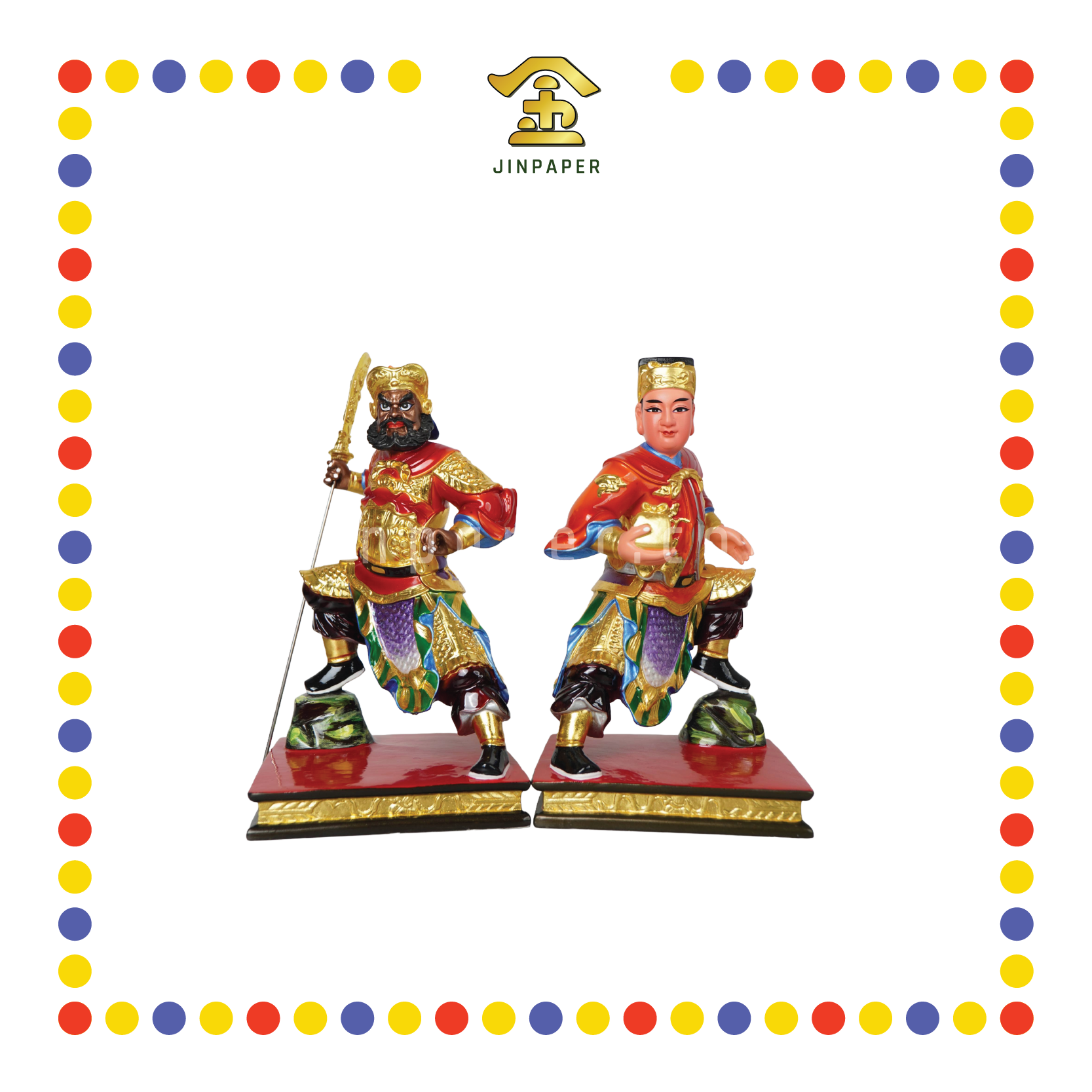 PRAYING  STATUE 16寸 彩色按金箔关平周仓