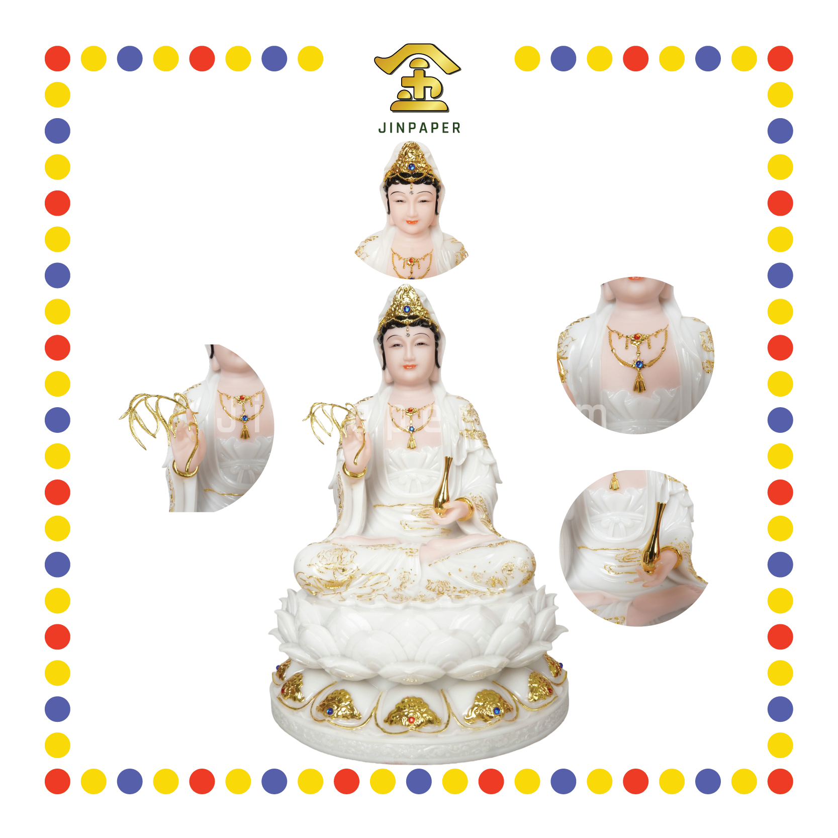 PRAYING  STATUE 16寸 实心白描金锦莲观音