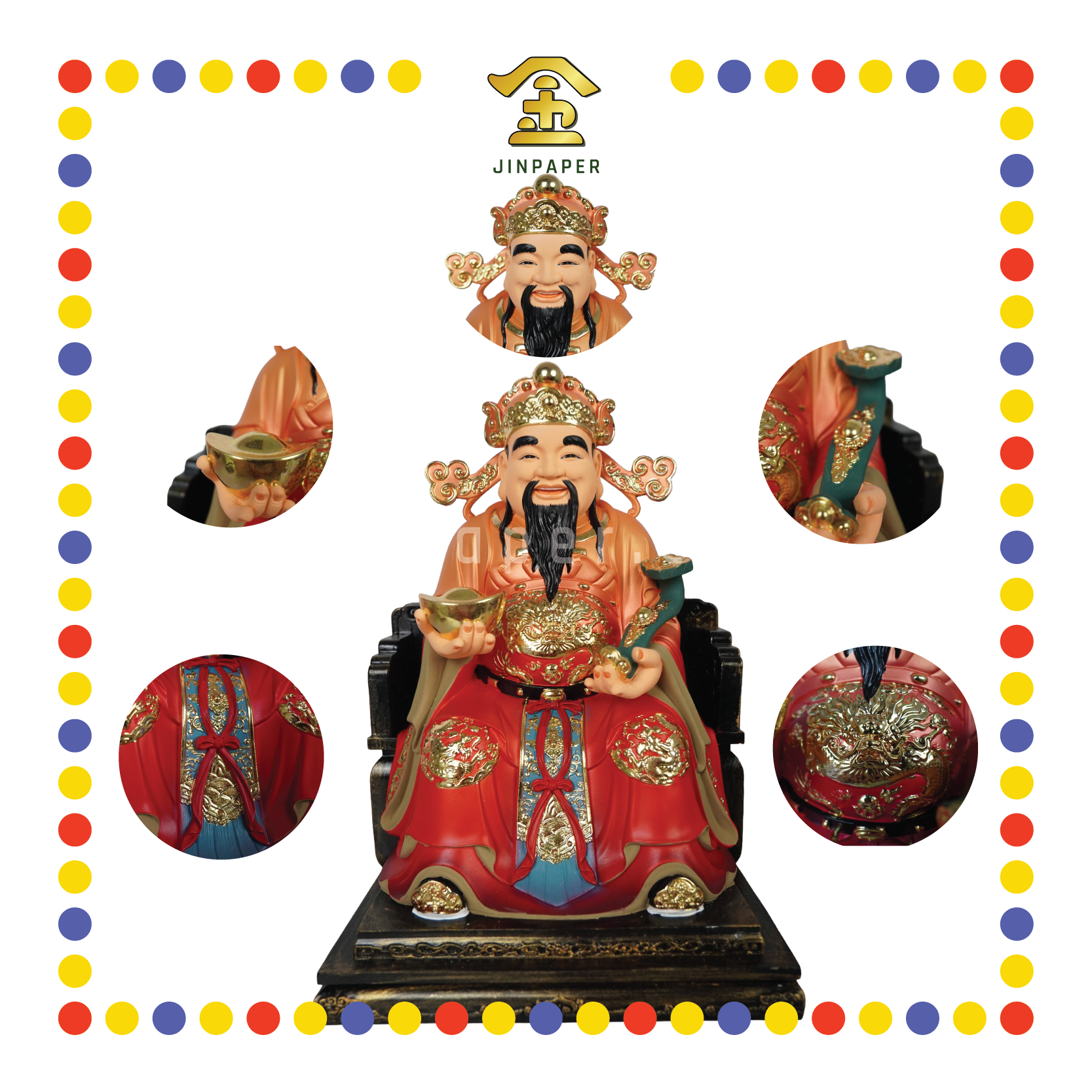 PRAYING STATUE 16" 树脂七彩红衣宽椅如意财神