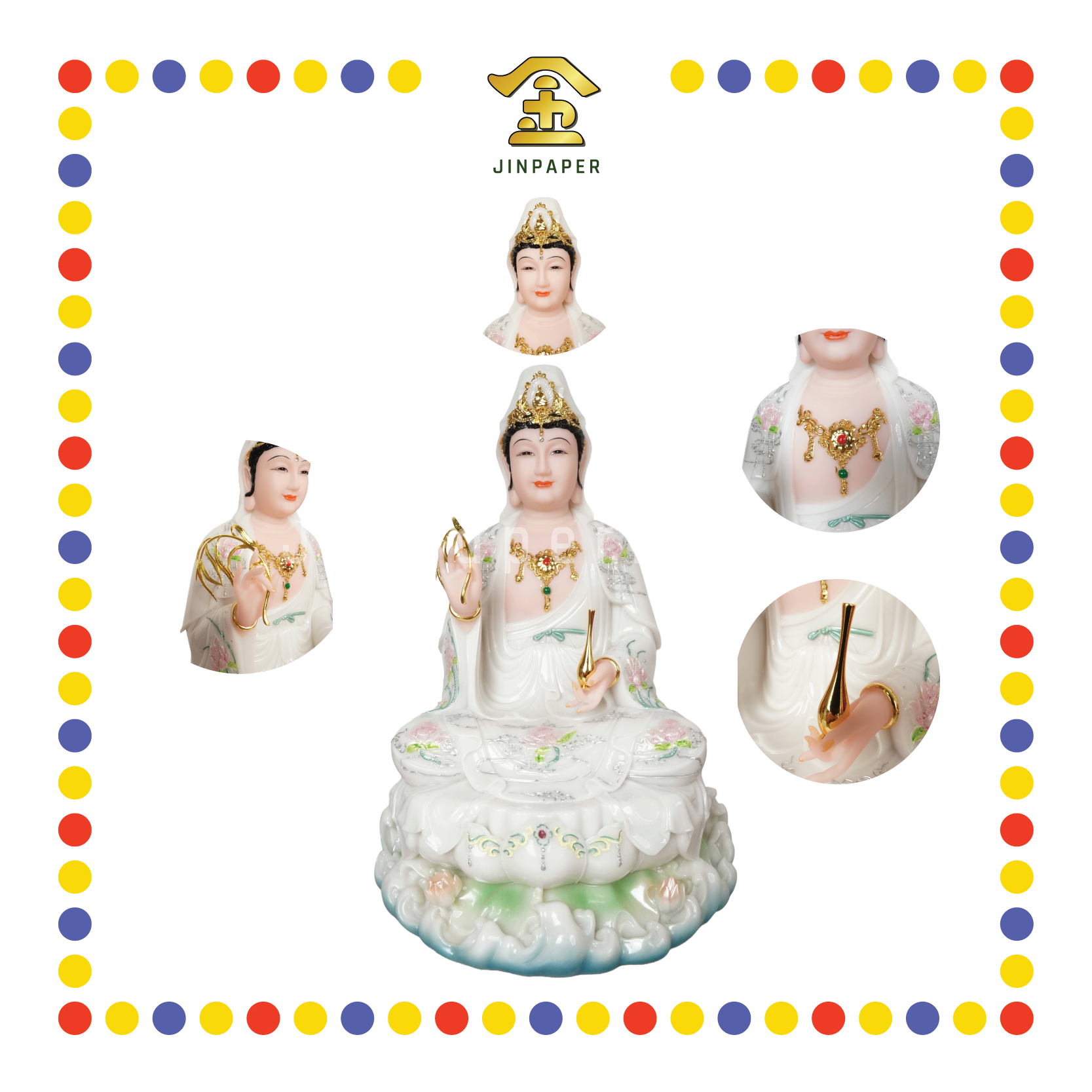 PRAYING  STATUE 16寸 实心白玉彩水浪观音