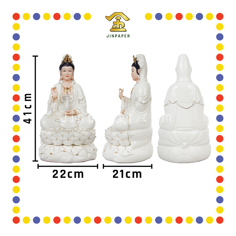 PRAYING STATUE 16寸 高温肤色描金坐莲观音