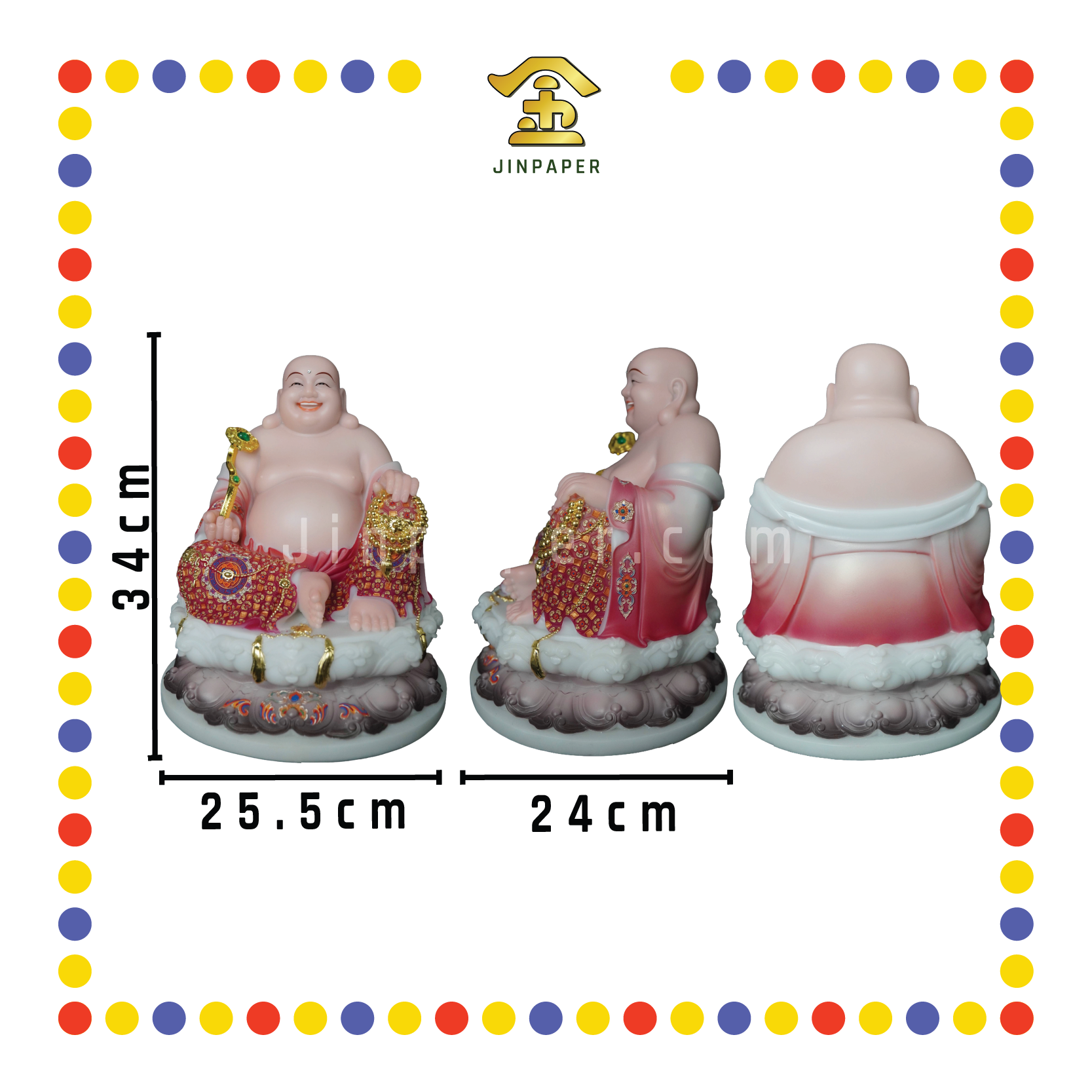 PRAYING STATUE 16" 汉白玉润玉云彩红全莲笑佛