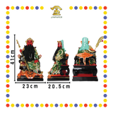 PRAYING STATUE 16" 坐树脂极彩提刀踏虎皮关公