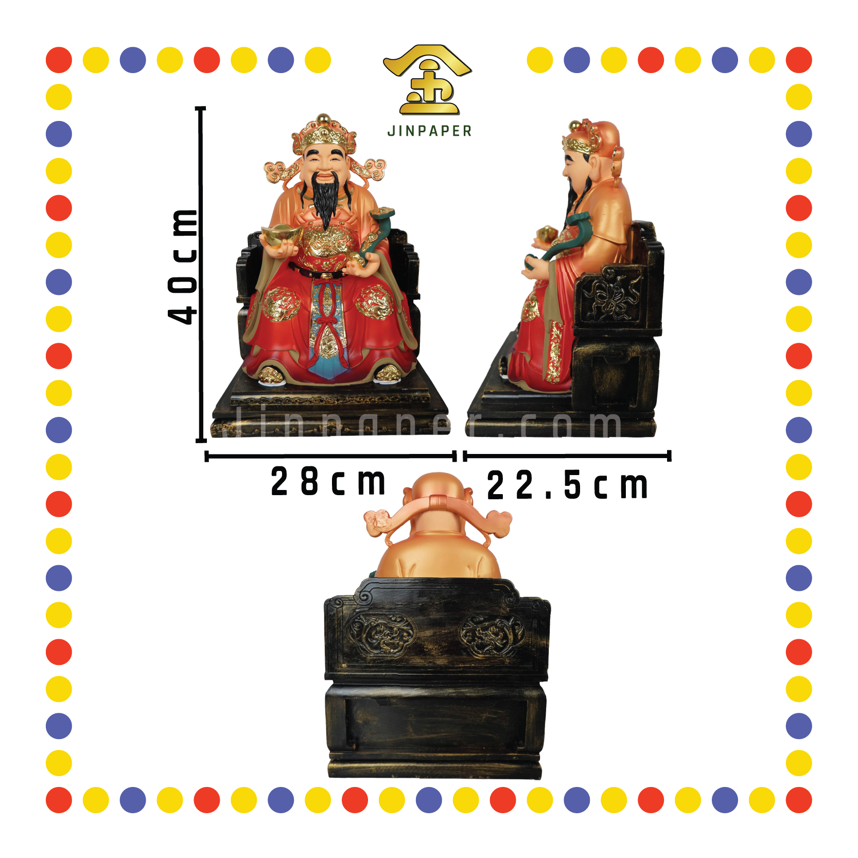 PRAYING STATUE 16" 树脂七彩红衣宽椅如意财神