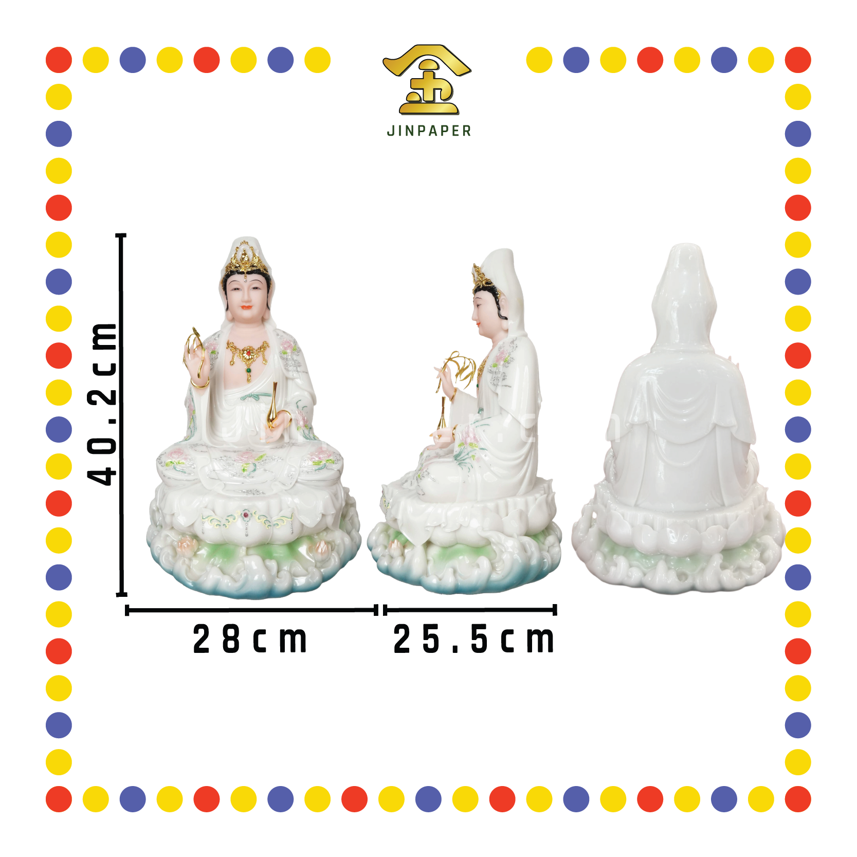 PRAYING  STATUE 16寸 实心白玉彩水浪观音