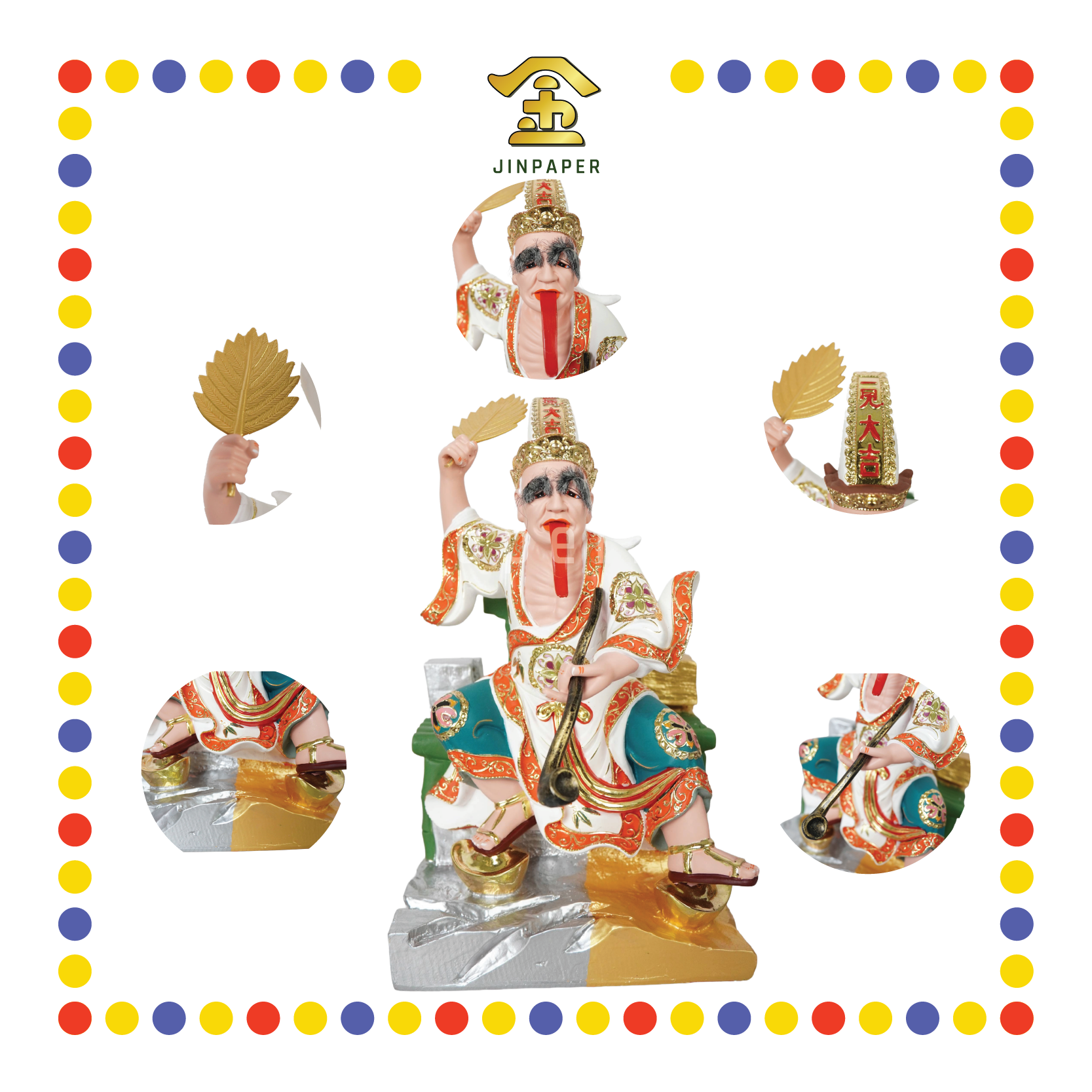 PRAYING STATUE 16" 树脂敦煌彩坐金山银山大二伯爷