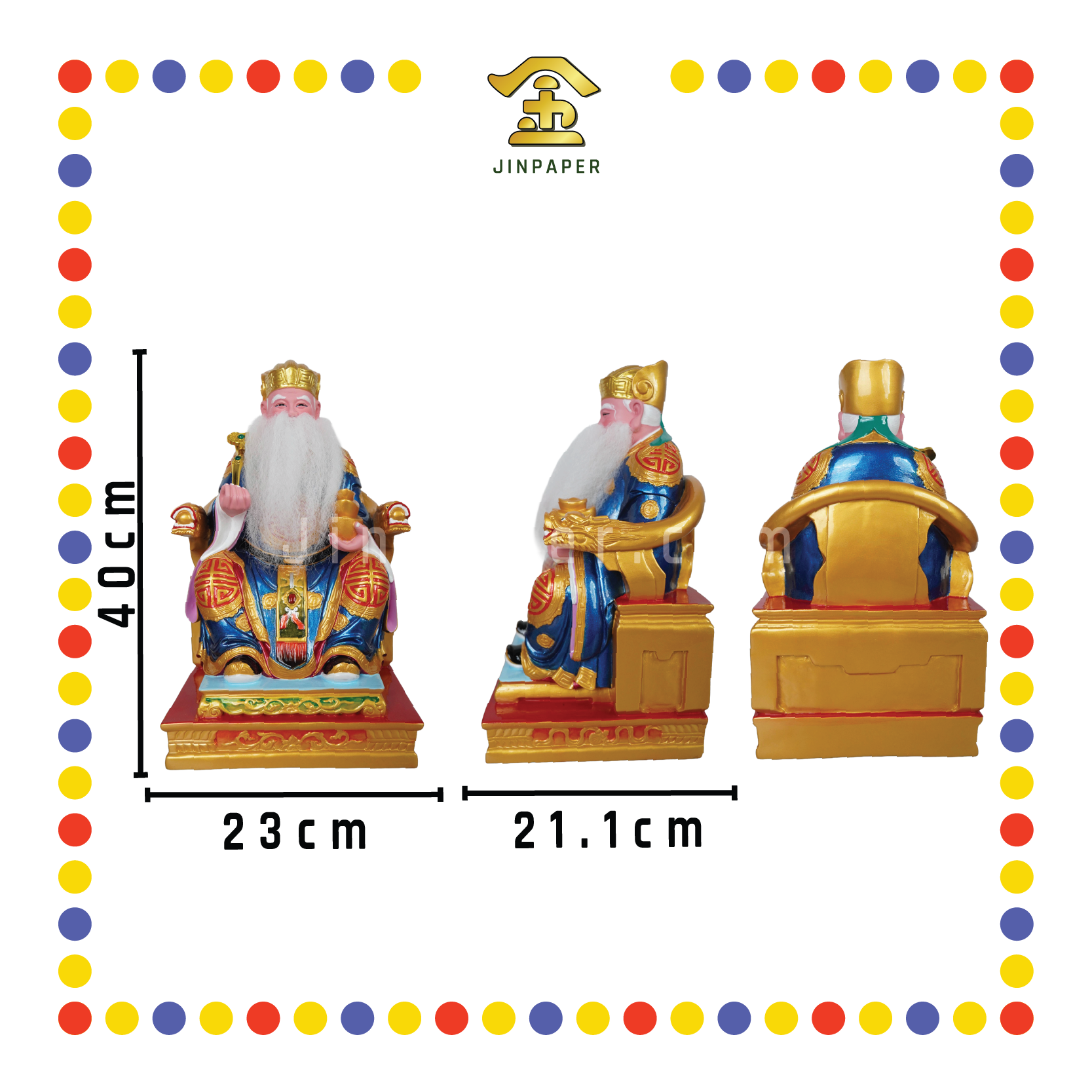 PRAYING STATUE 16寸 彩色坐椅蓝色古衣如意伯公