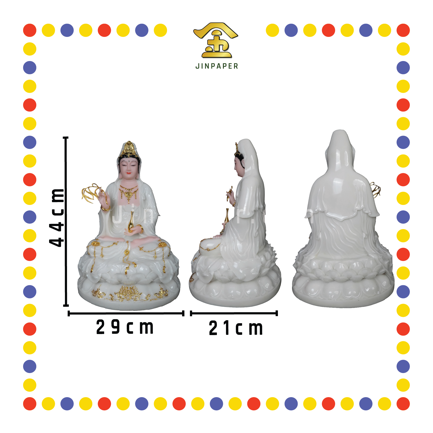 PRAYING  STATUE 16" 实心白描金四巾观音