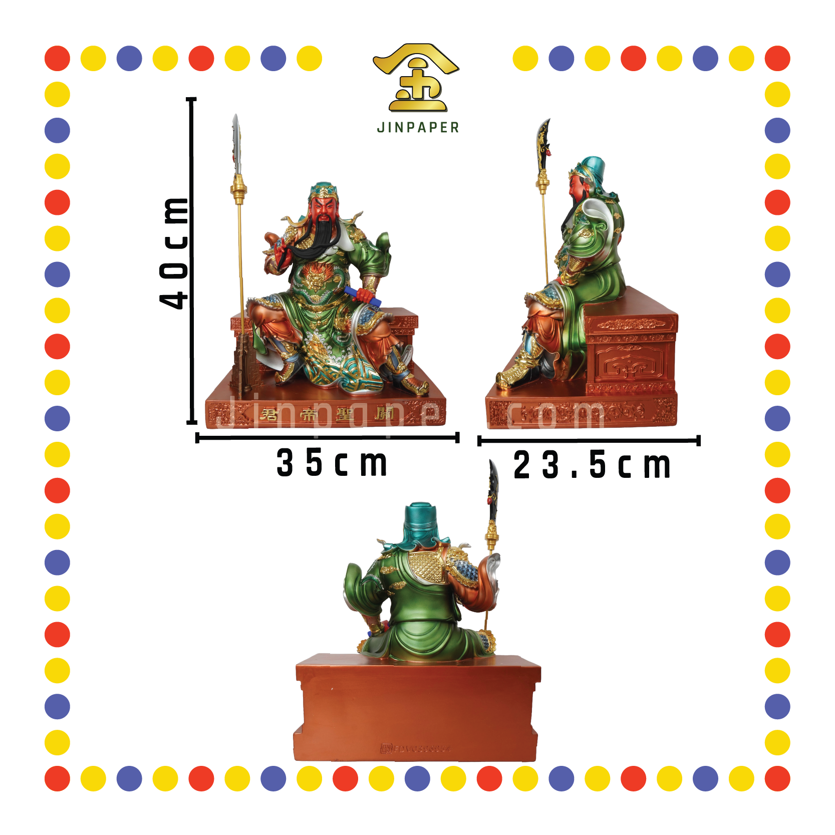 PRAYING  STATUE 16" 树脂金缕彩新体坐关公(拿书)