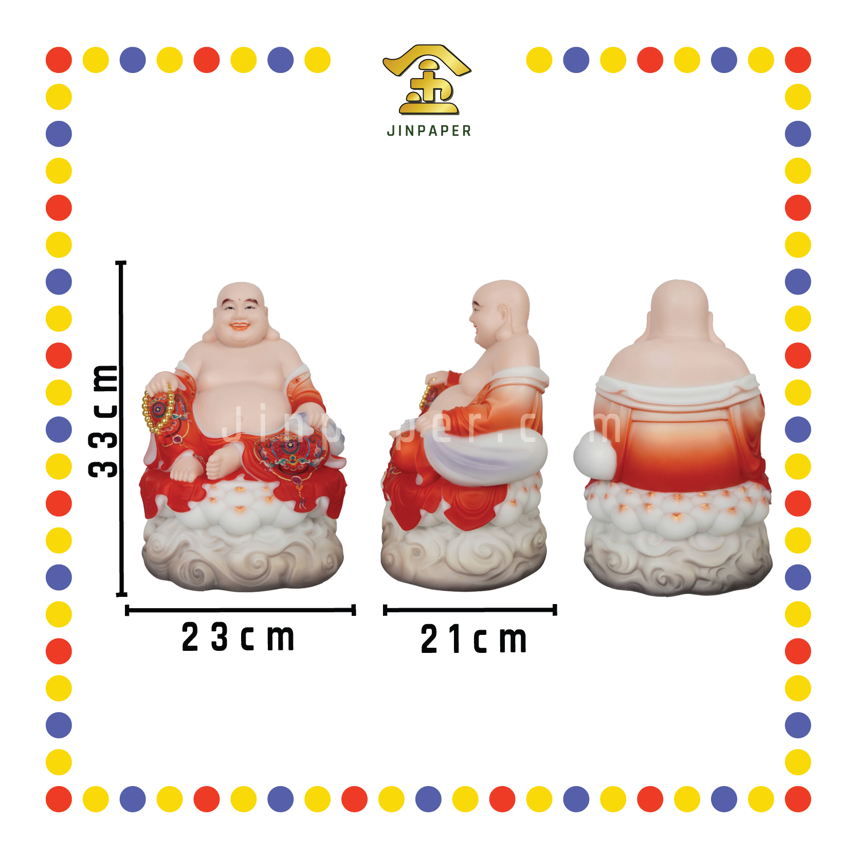 PRAYING STATUE 16" 汉白玉富贵彩云莲笑佛