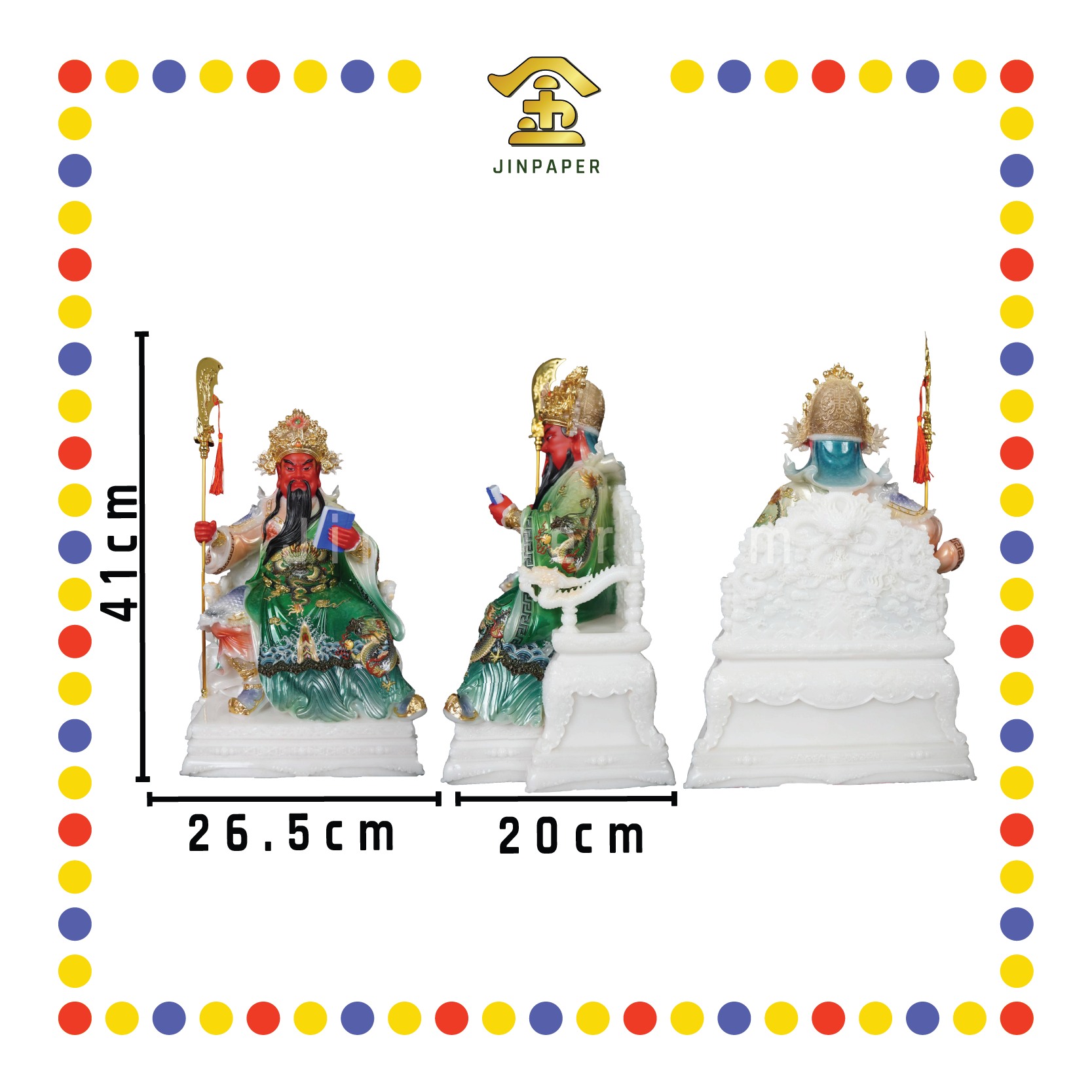 PRAYING STATUE 16" 汉白玉古彩马来关公