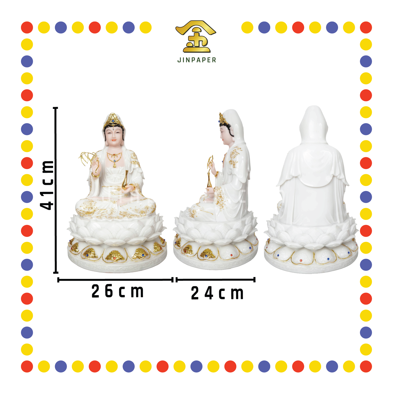 PRAYING  STATUE 16寸 实心白描金锦莲观音