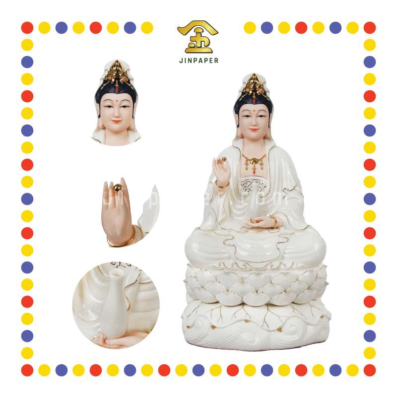 PRAYING STATUE 16寸 高温肤色描金坐莲观音