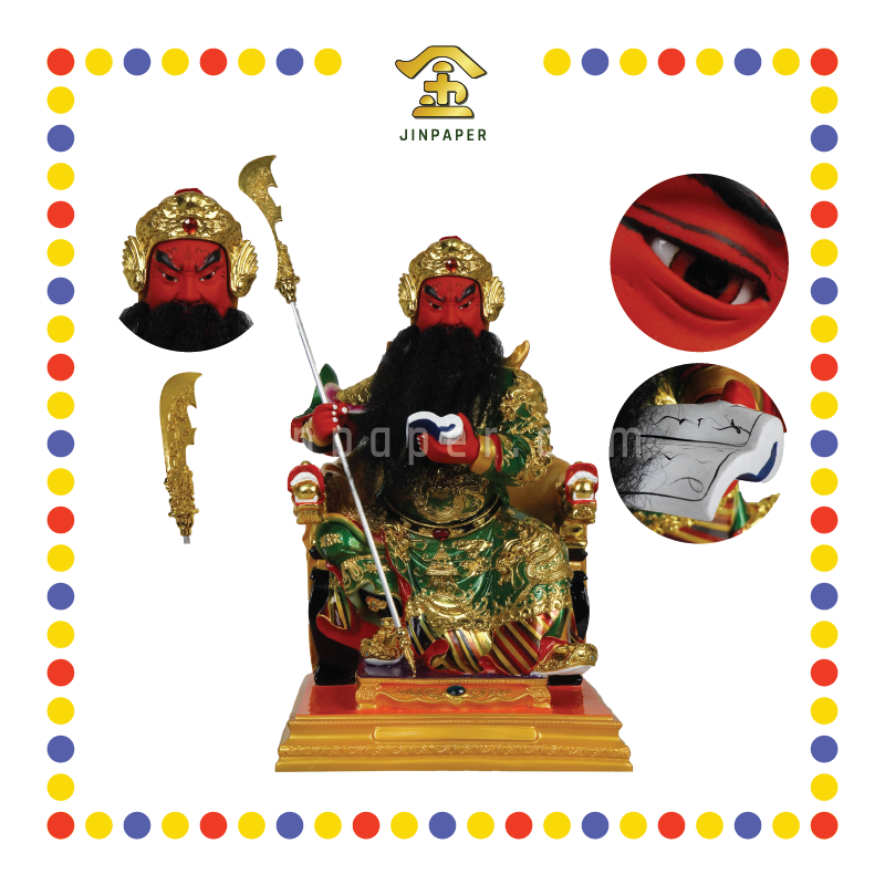 PRAYING STATUE 16寸 彩色按金箔(活眼)坐椅文武关公