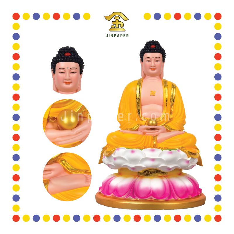 PRAYING STATUE 16寸 彩色黄衣释迦佛(手拿珠)