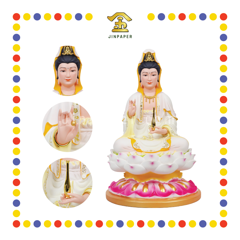 PRAYING STATUE 16寸 彩色粉白莲花观音