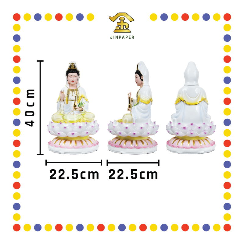 PRAYING STATUE 16寸 描金边蓝青黄衣观音