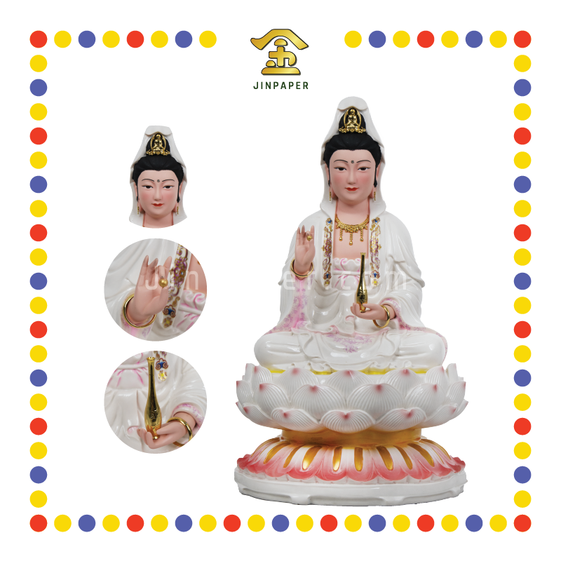 PRAYING STATUE 16寸 桃粉花边观音