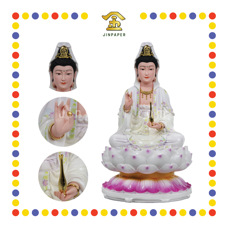 PRAYING STATUE 16寸 紫莲青花边观音