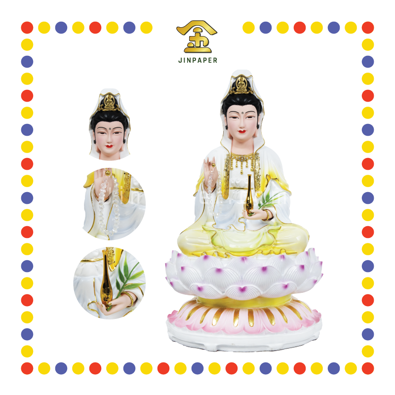 PRAYING STATUE 16寸 描金边蓝青黄衣观音