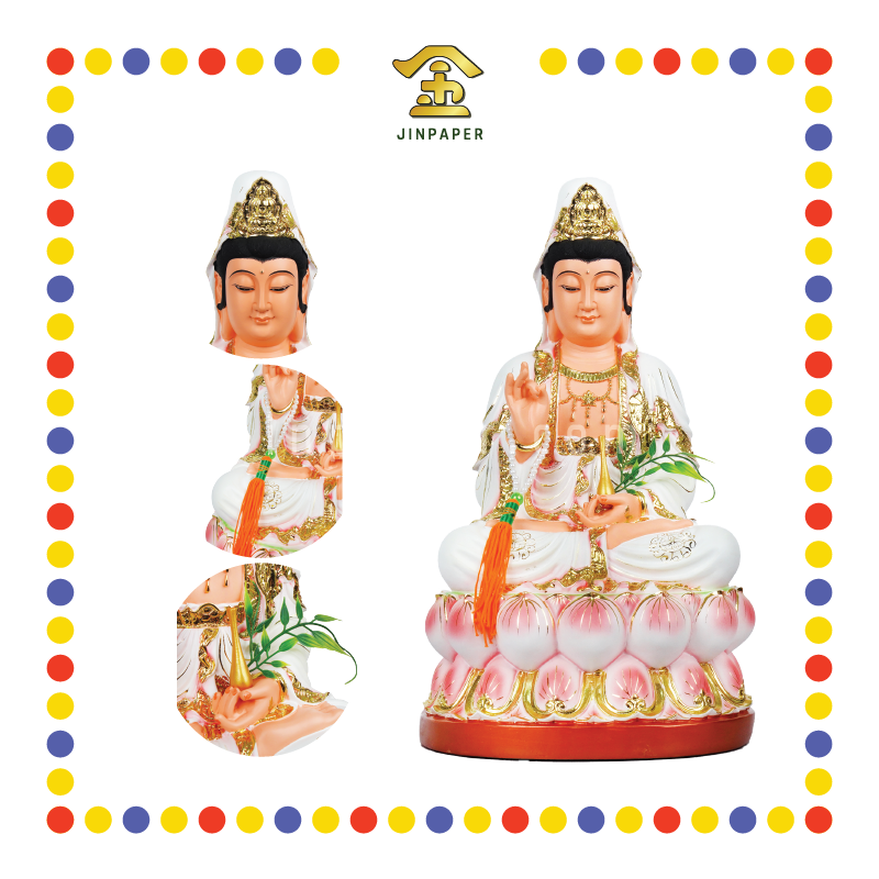 PRAYING STATUE 16寸 树脂全莲观音(白衣肤脸)