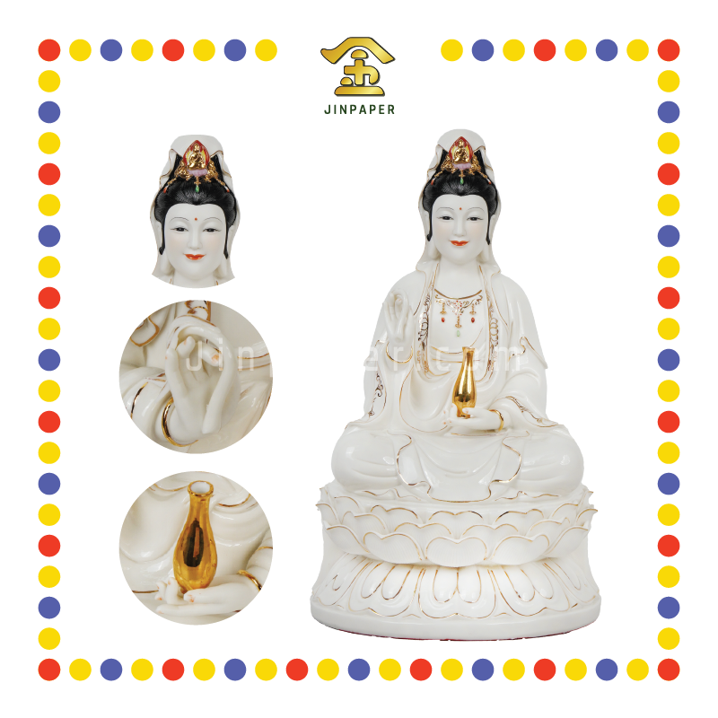 PRAYING STATUE 16寸 坐古莲描金观音