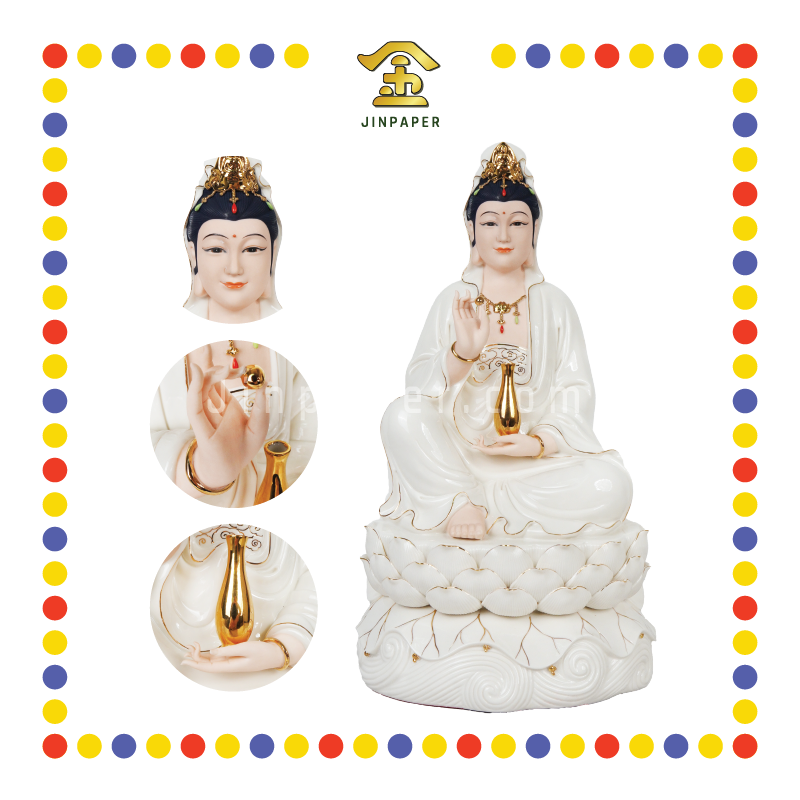 PRAYING STATUE 16寸 高温彩肤色描金自在观音