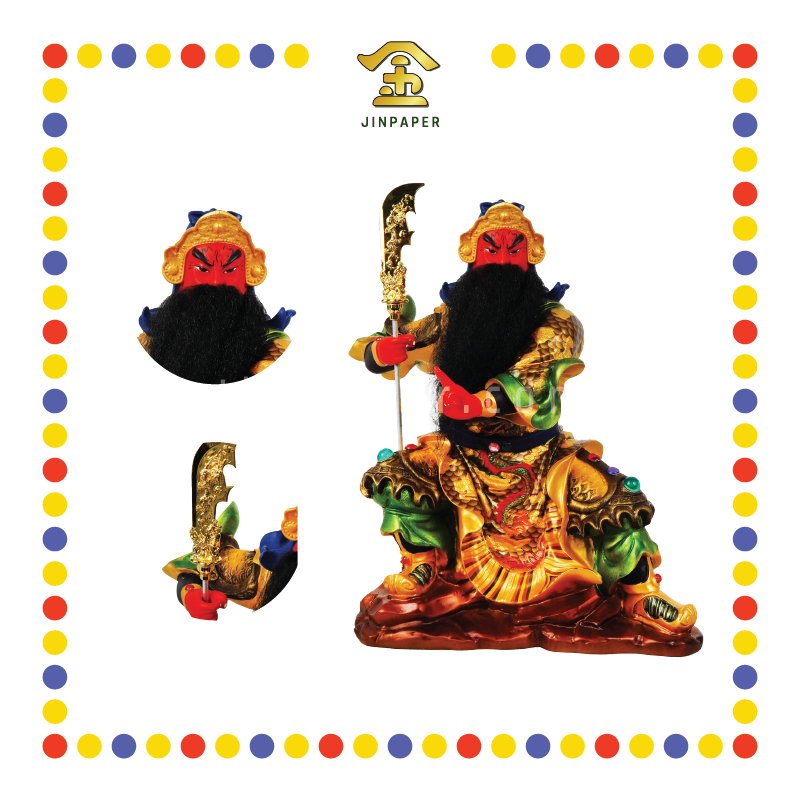 PRAYING STATUE 16寸 彩绘剑指坐石头关公