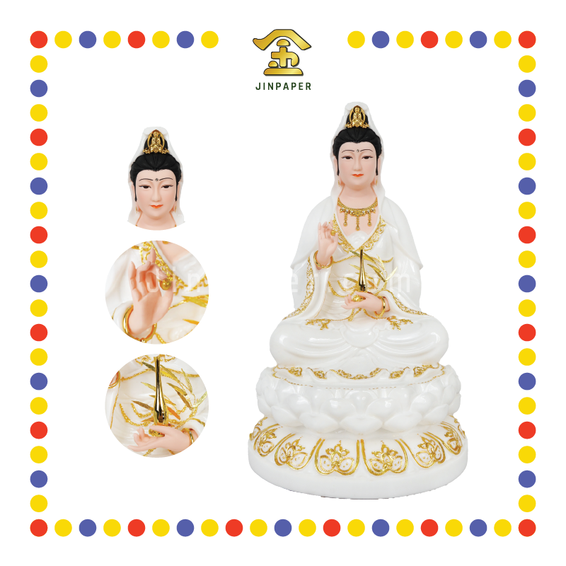 PRAYING STATUE 16寸 白玉镶金观音