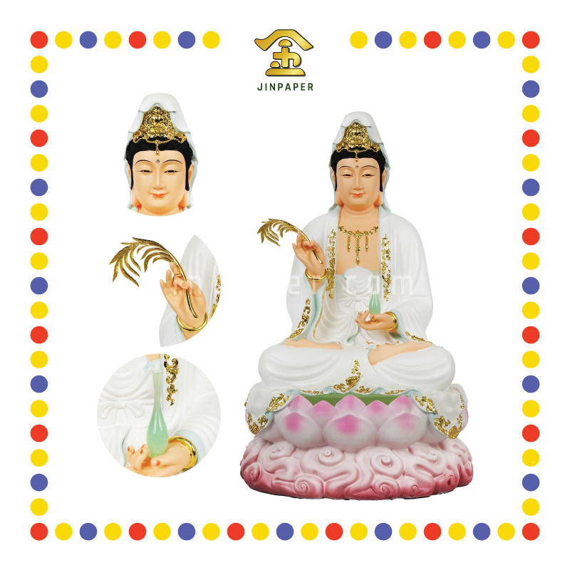 PRAYING STATUE 16寸 树脂幻彩白衣祥云观音