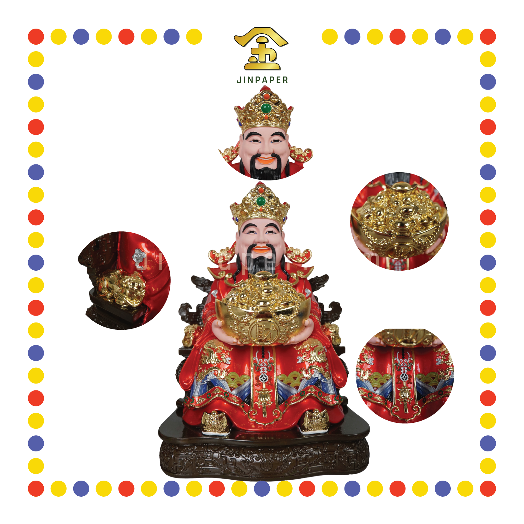 PRAYING STATUE 16" 树脂铜彩红24款聚宝财神