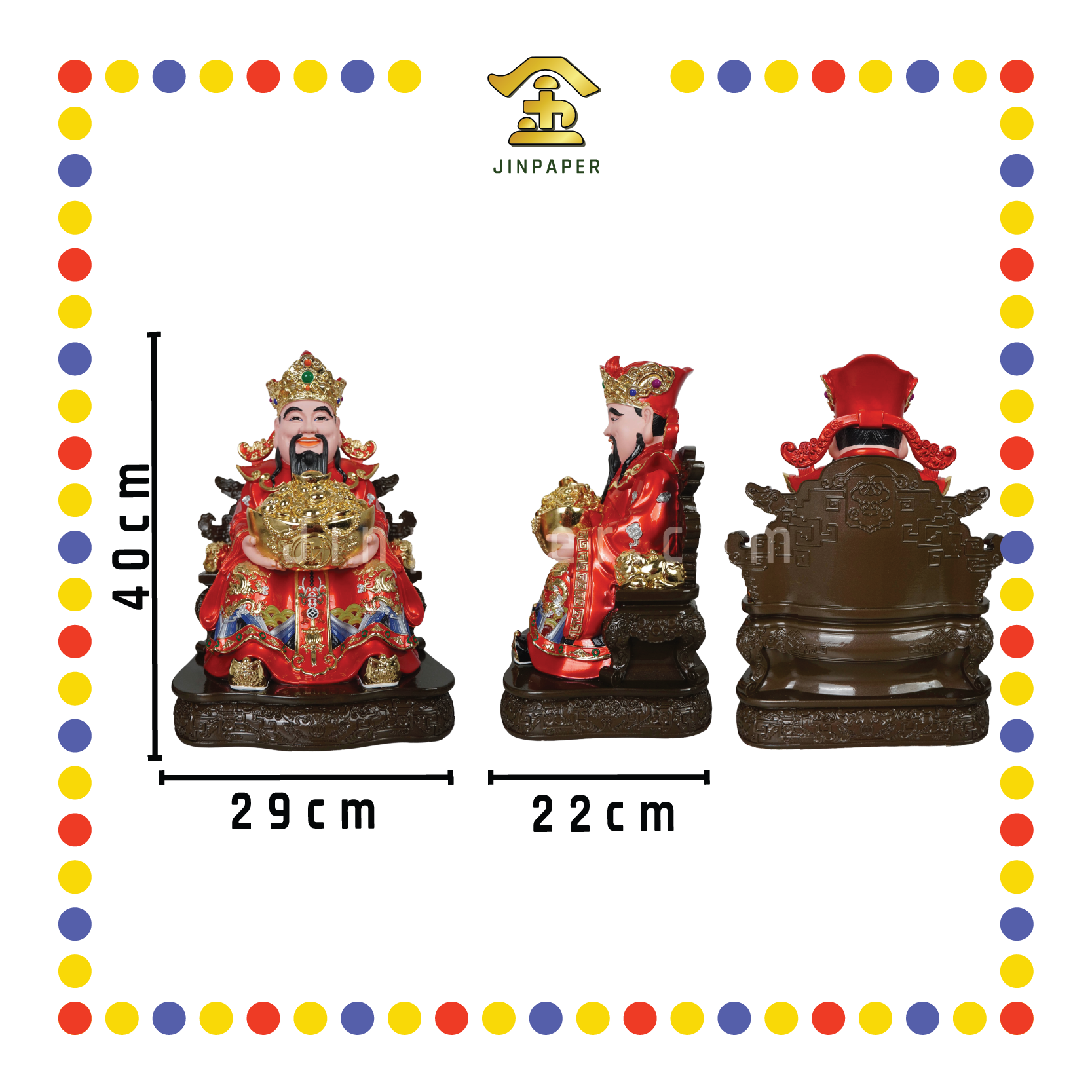 PRAYING STATUE 16" 树脂铜彩红24款聚宝财神