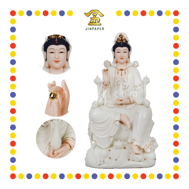 PRAYING STATUE 18寸 高温肤色描金九莲观音