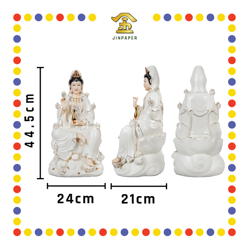 PRAYING STATUE 18寸 肤色瓷描金九莲观音