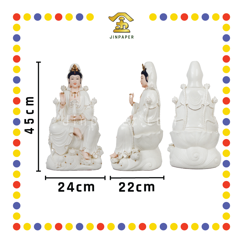 PRAYING STATUE 18寸 高温肤色描金九莲观音