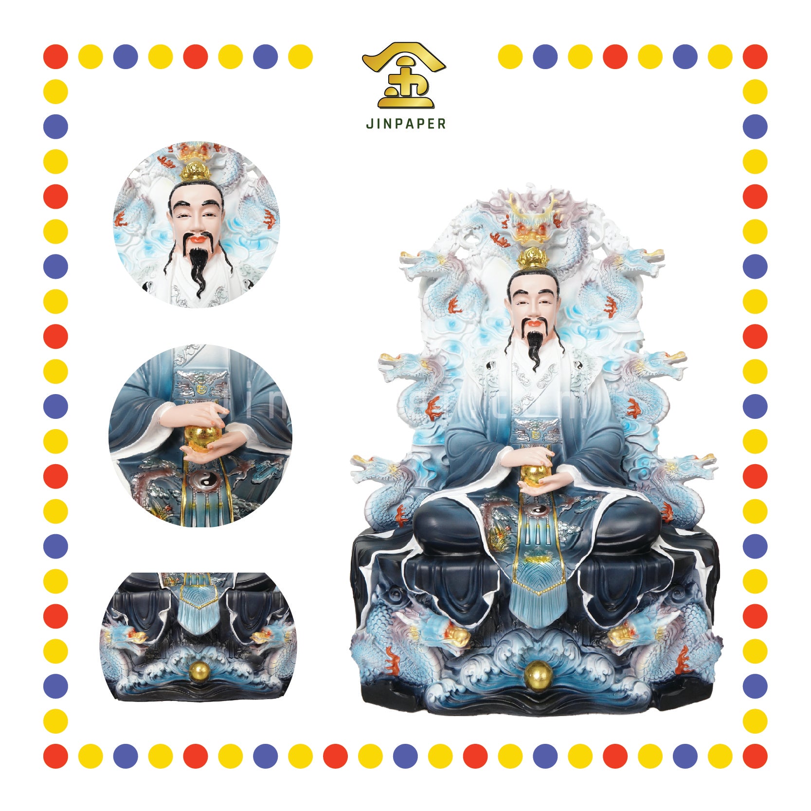 PRAYING  STATUE 19寸 瓷彩九龙原始天尊