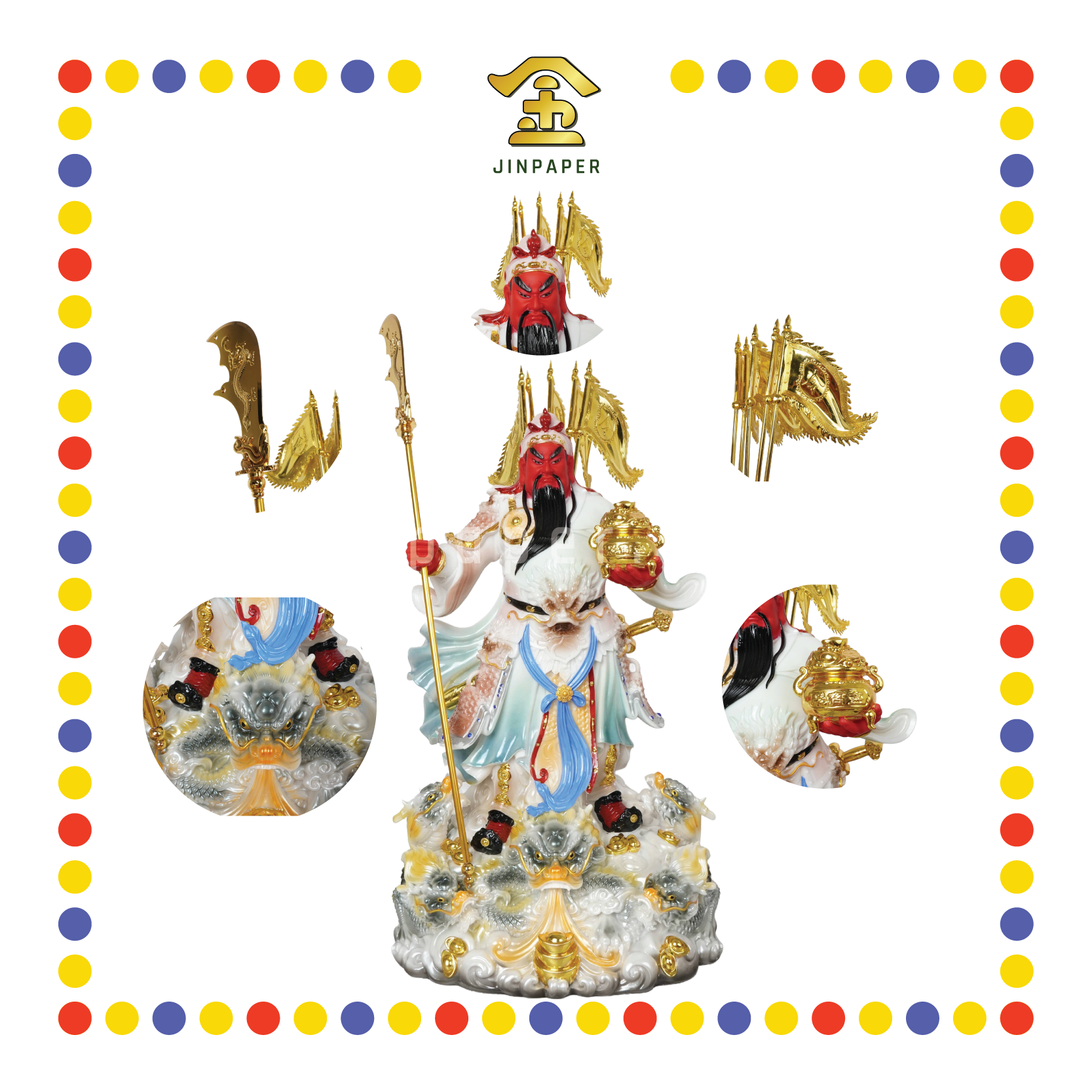 PRAYING  STATUE 19寸 实心极彩绿祥龙关公