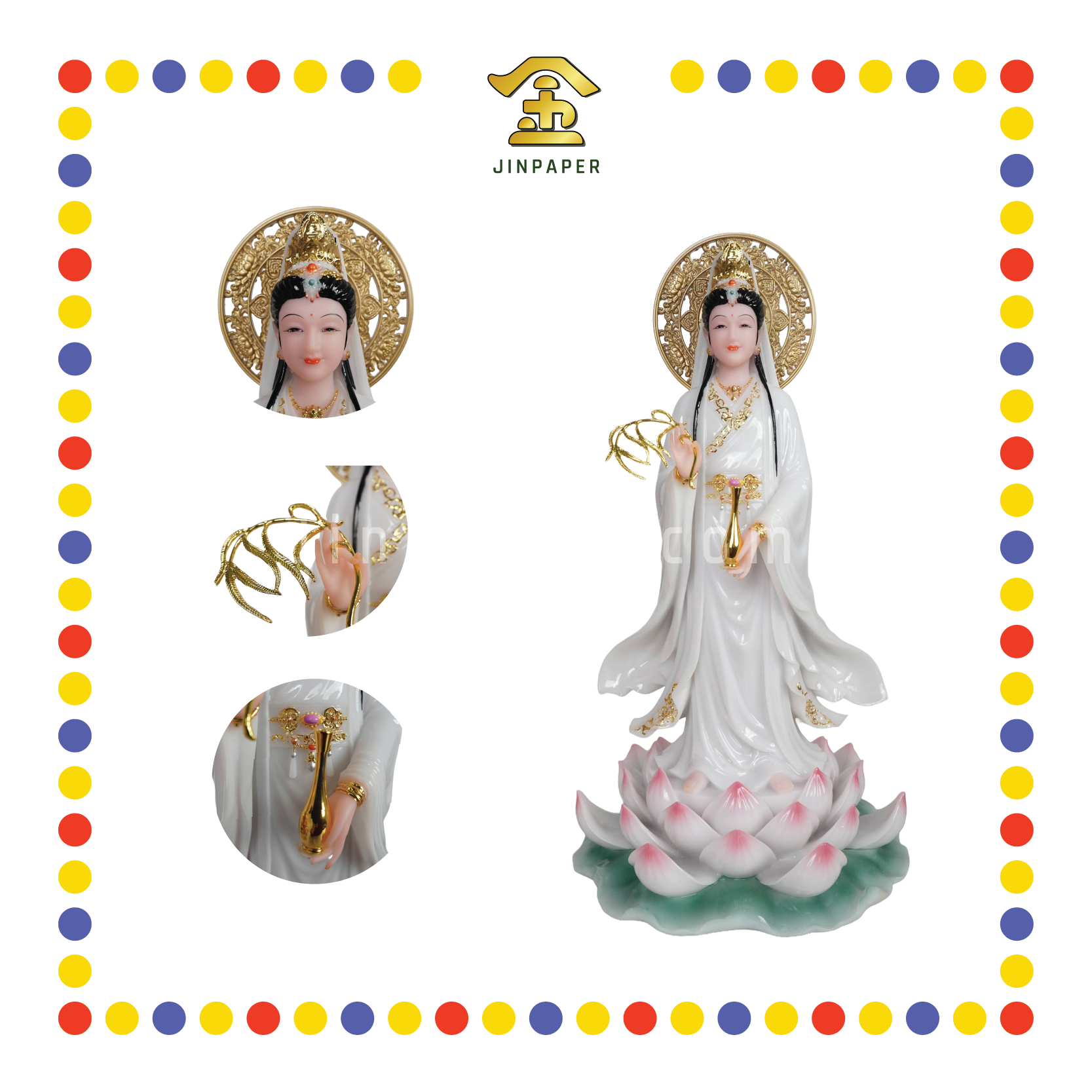 PRAYING  STATUE 19" 实心站白描金妙善观音