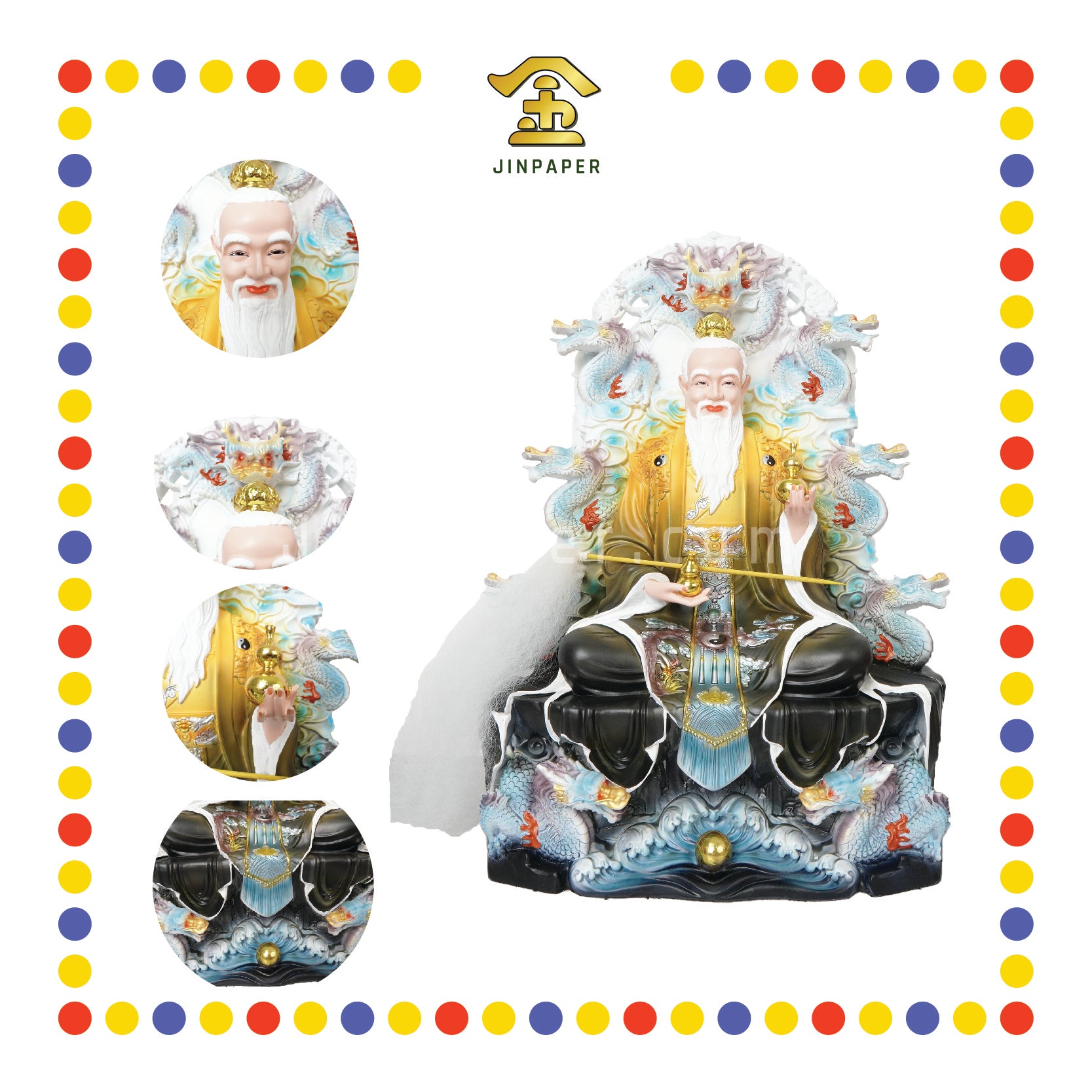 PRAYING  STATUE 19寸 瓷彩九龙灵宝天尊