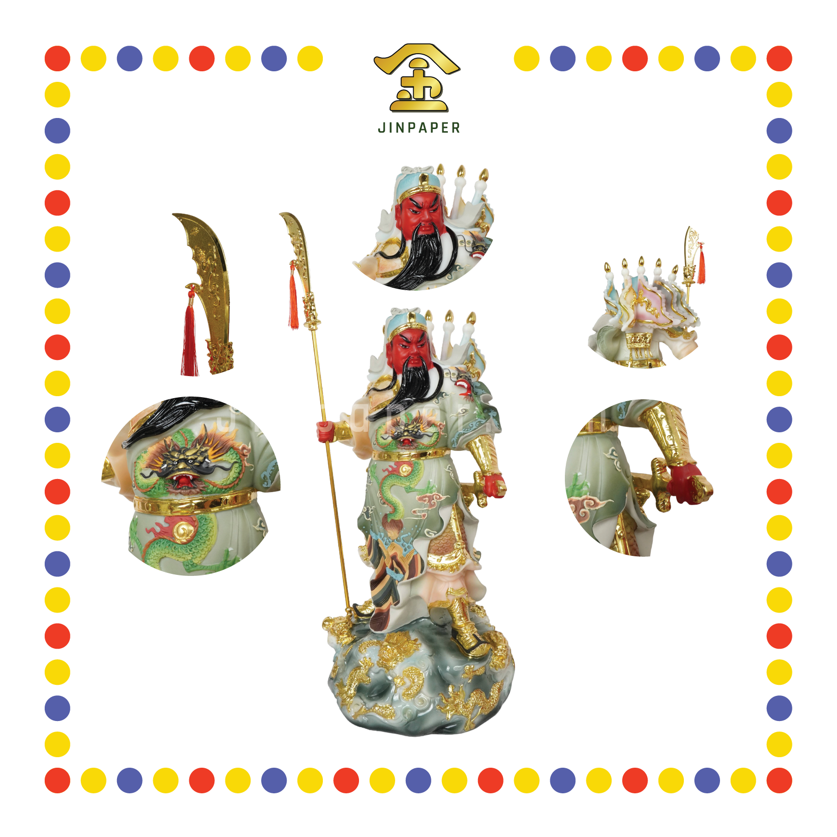 PRAYING  STATUE 19寸 实心极彩绿九龙关公