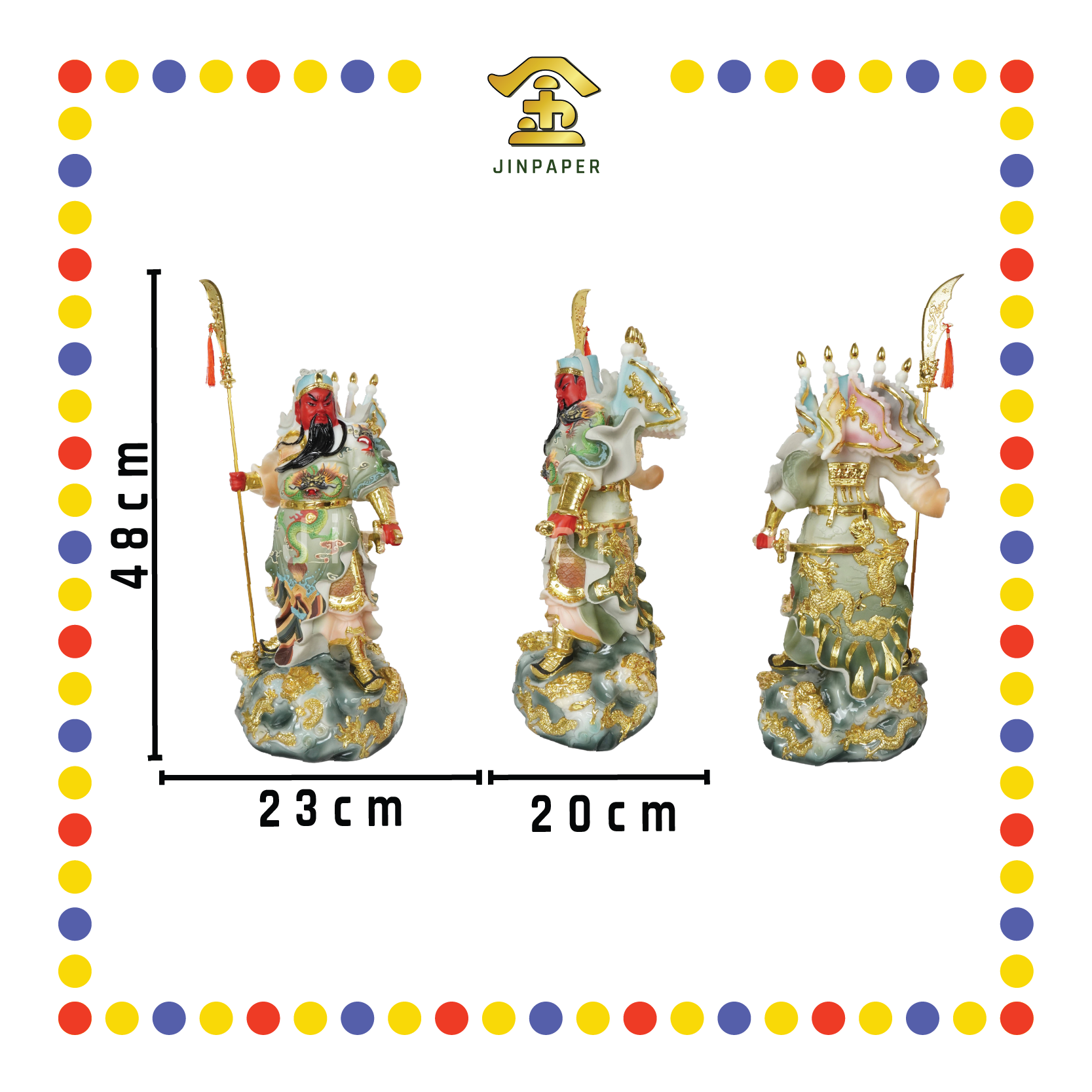 PRAYING  STATUE 19寸 实心极彩绿九龙关公