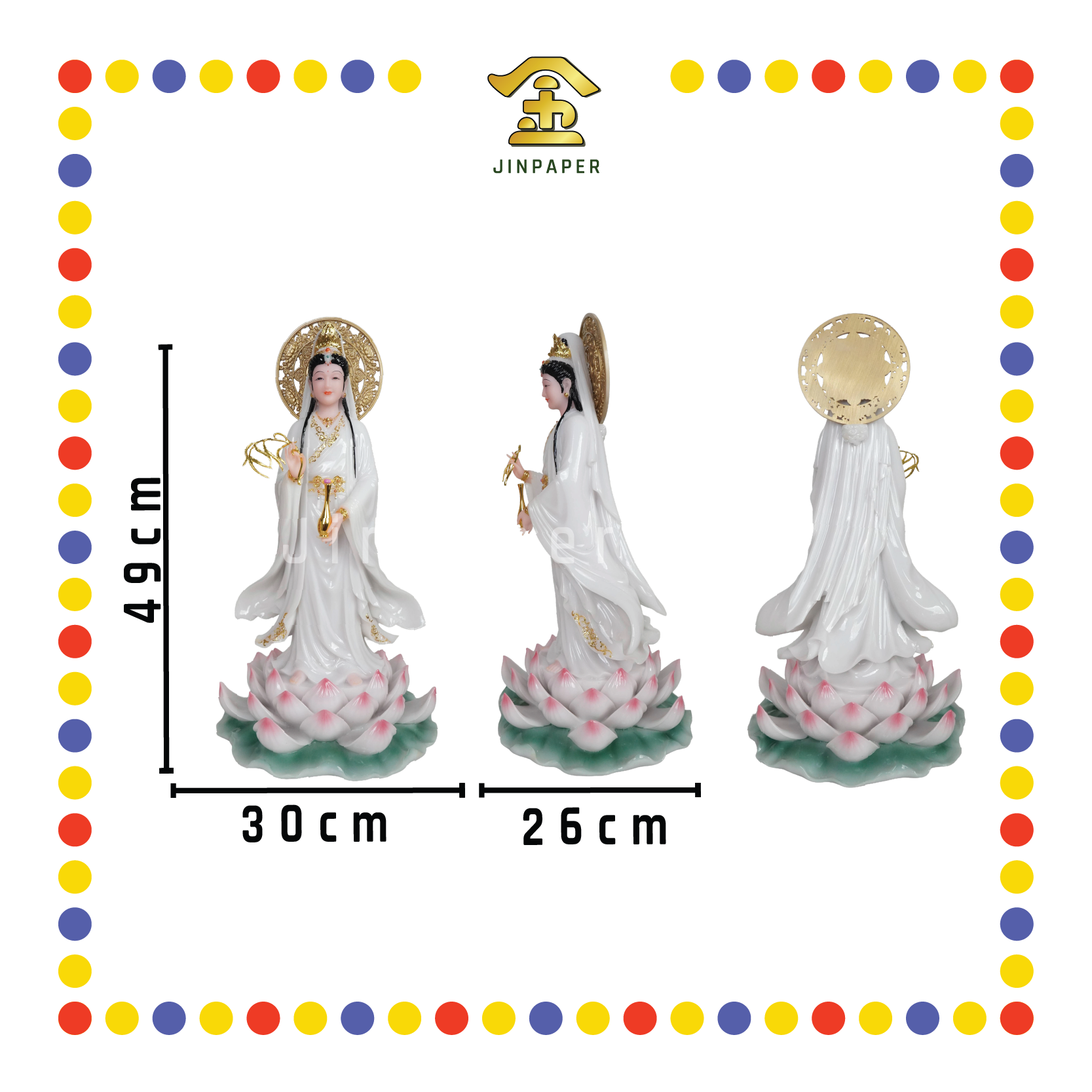 PRAYING  STATUE 19" 实心站白描金妙善观音