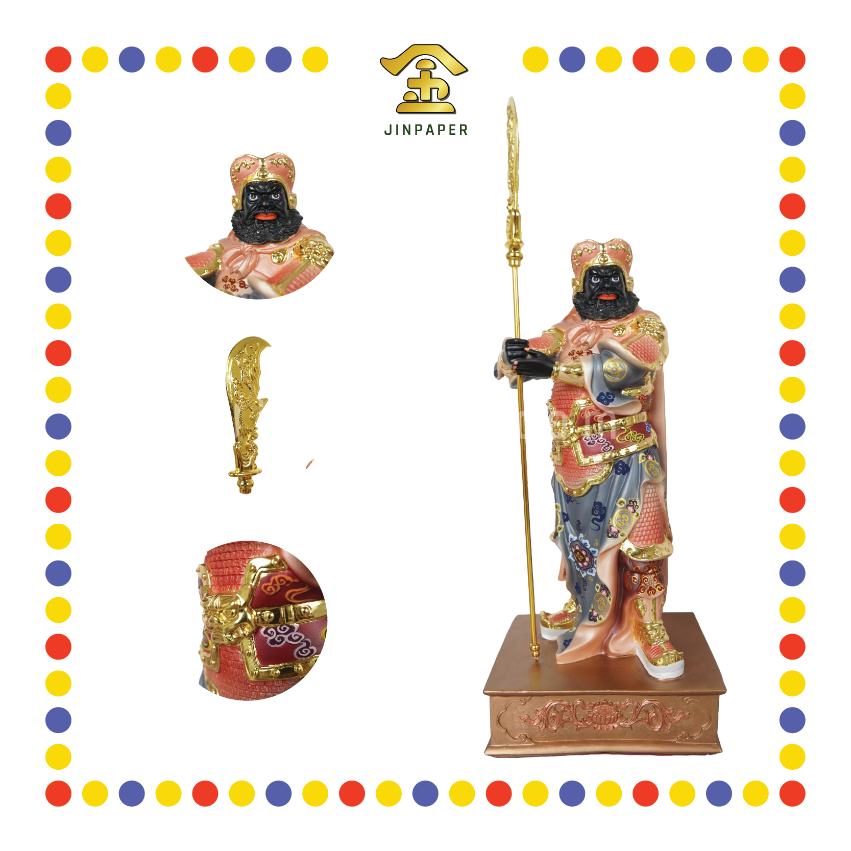 PRAYING STATUE 19" 树脂简彩关平周仓