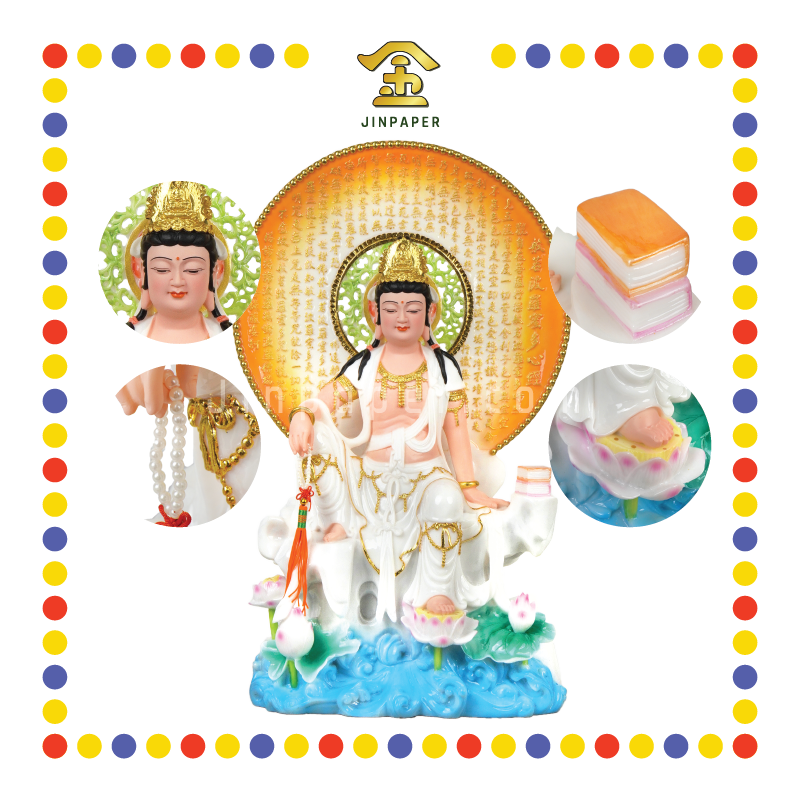 PRAYING STATUE 19寸 白玉粉脸观自在+心经背光